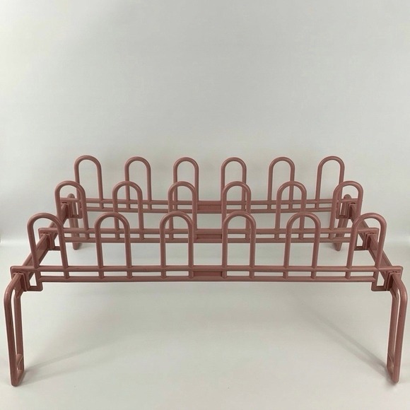 Other - Vintage Dusty Pink Mauve Plastic Shoe Rack Storage 80's Yaffa Style Mod Minimal